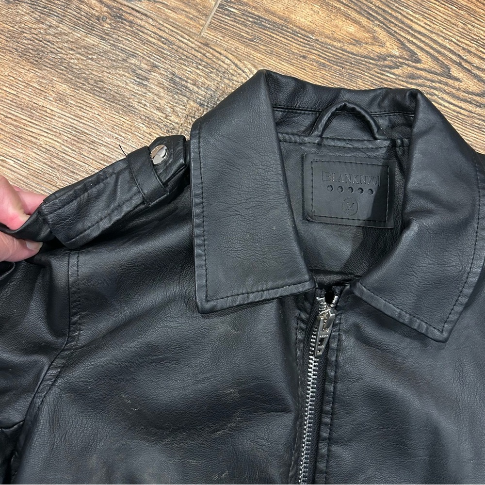 Blank NYC Black Bomber Jacket with Red and White Stripes - Size M - Picture 4 of 11